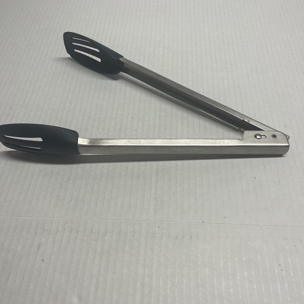 Pampered Chef Large Chef Tongs 2955 Stainless Steel & Silicone - 12 Inches Long